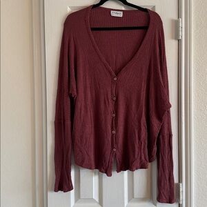 Maroon waffle knot/cotton blend top